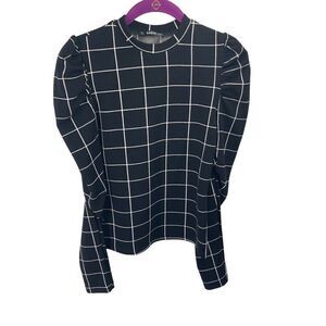 Shein Women's Crew Neck Pullover Plaid Puff Long-sleeves Blouse Size M